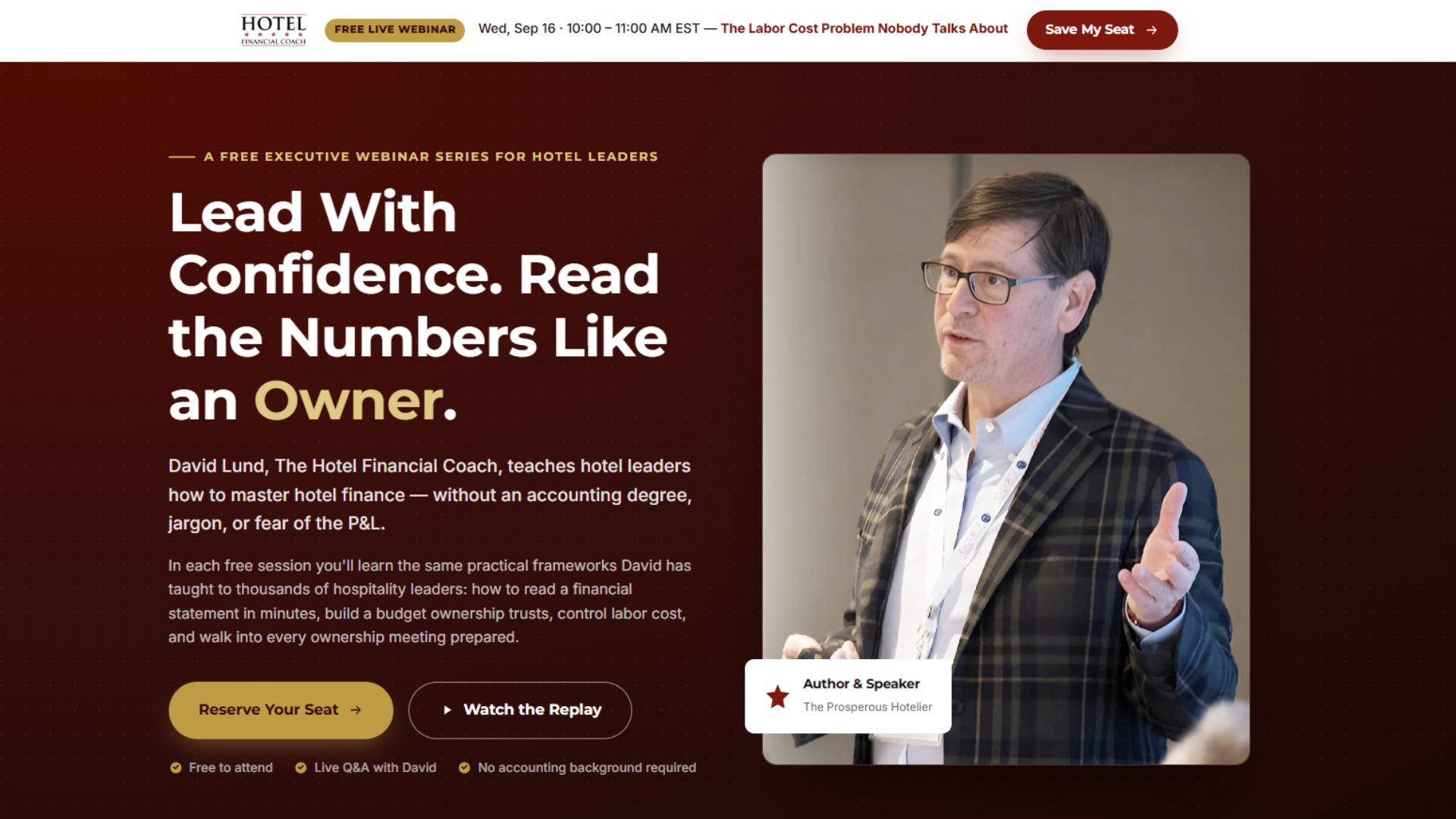 Hotel Financial Coach webinar page preview
